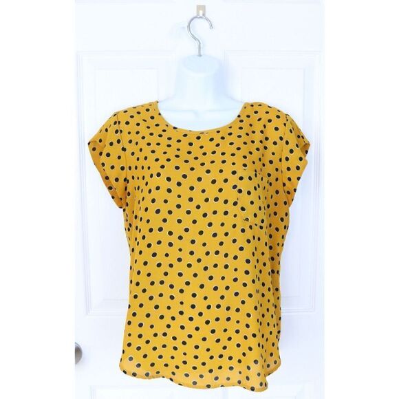 Lily White Polka Dot Blouse, size Medium Yellow Black - Picture 1 of 10